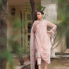BRISA 04 pink chiffon dupatta with embroidered organza border