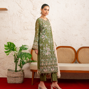 PALWASHA 10 green chiffon dupatta with embroidered organza border