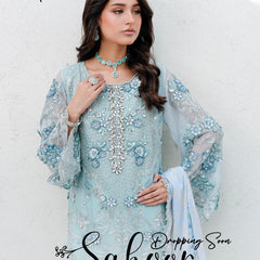 SAHOOR floral chiffon Pakistani suit back with embroidered organza detailing