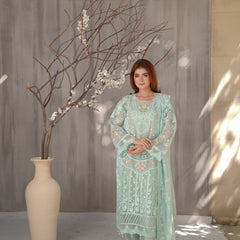 AERGUL 03 ice green embroidered chiffon Pakistani suit with intricate floral detailing