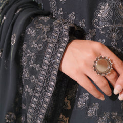 BRISA 02 turkish blue embroidered chiffon sleeves with floral and organza detailing