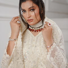 Noors GLAMOURA 06 ash white Pakistani chiffon suit detail