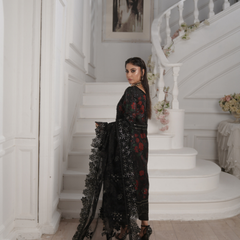 Noors GLAMOURA 08 black Pakistani chiffon suit detail