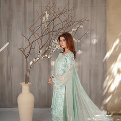 AERGUL 03 ice green embroidered chiffon sleeves with floral and organza detailing