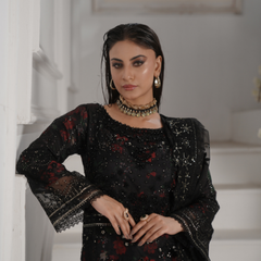 Noors GLAMOURA 08 black Pakistani chiffon suit detail
