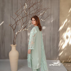 AERGUL 03 ice green chiffon dupatta with embroidered organza border