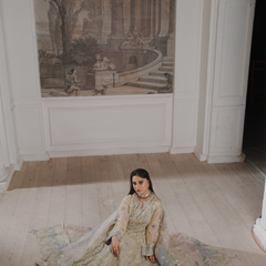 Noors GLAMOURA 01 fawn Pakistani chiffon suit detail