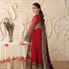 LEHR 01 floral maroon embroidered chiffon sleeves with floral and organza detailing