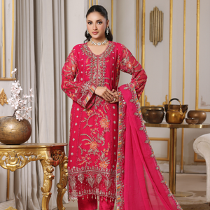 FLEUR 01 pink embroidered chiffon Pakistani suit with intricate floral detailing