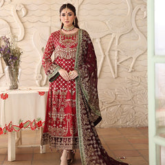 LEHR 01 floral maroon chiffon Pakistani suit back with embroidered organza detailing