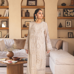 ESHAAL 06 pearl cream embroidered chiffon Pakistani suit with intricate floral detailing