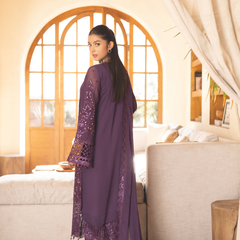ESHAAL 01 violet embroidered chiffon Pakistani suit with intricate floral detailing