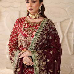 LEHR 01 floral maroon embroidered chiffon Pakistani suit with intricate floral detailing