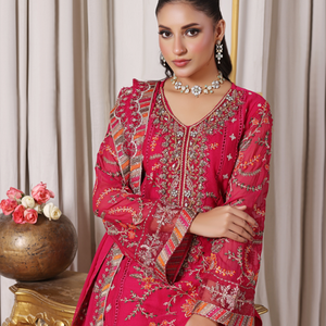 FLEUR 01 pink chiffon dupatta with embroidered organza border