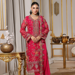 FLEUR 01 pink chiffon Pakistani suit back with embroidered organza detailing