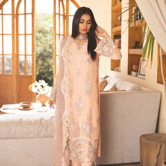 ESHAAL 04 peach pink embroidered chiffon Pakistani suit with intricate floral detailing