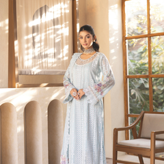 ESHAAL 02 sky blue embroidered chiffon Pakistani suit with intricate floral detailing
