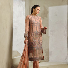 RUMAISA 09 floral peach chiffon Pakistani suit back with embroidered organza detailing
