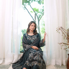 Noors BRISA 02 turkish blue luxury Pakistani chiffon suit with embroidered details
