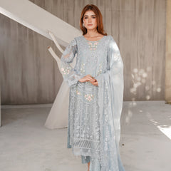 AERGUL 02 sky blue chiffon Pakistani suit back with embroidered organza detailing