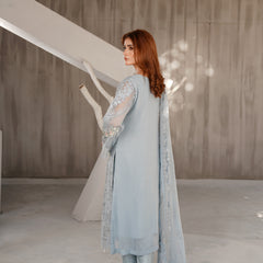 AERGUL 02 sky blue chiffon dupatta with embroidered organza border