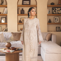 ESHAAL 06 pearl cream chiffon Pakistani suit back with embroidered organza detailing