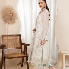 RUA 03 grey chiffon dupatta with embroidered organza border