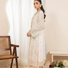 RUA 04 peach chiffon dupatta with embroidered organza border