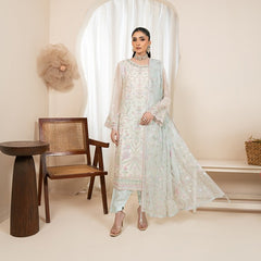 RUA 03 grey embroidered chiffon Pakistani suit with intricate floral detailing