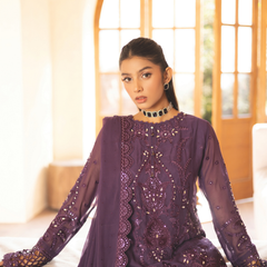 ESHAAL 01 violet embroidered chiffon sleeves with floral and organza detailing