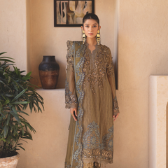 ESHAAL 08 pickle green embroidered chiffon sleeves with floral and organza detailing