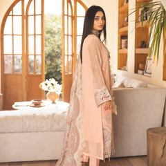 ESHAAL 04 peach pink embroidered chiffon sleeves with floral and organza detailing