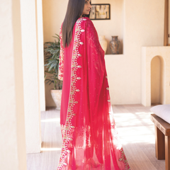 ESHAAL 05 rani pink embroidered chiffon sleeves with floral and organza detailing