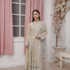 GLAMOURA 01 fawn embroidered chiffon sleeves with floral and organza detailing