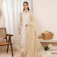 RUA 02 skin embroidered chiffon Pakistani suit with intricate floral detailing