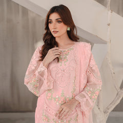 AERGUL 06 pink chiffon Pakistani suit back with embroidered organza detailing
