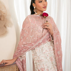 RUA 05 tea pink chiffon dupatta with embroidered organza border