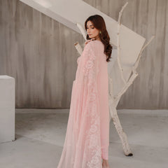 AERGUL 06 pink chiffon dupatta with embroidered organza border