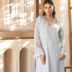 ESHAAL 02 sky blue chiffon dupatta with embroidered organza border