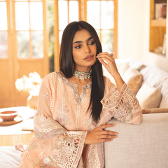 ESHAAL 04 peach pink chiffon dupatta with embroidered organza border