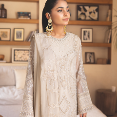 ESHAAL 06 pearl cream chiffon dupatta with embroidered organza border
