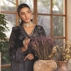ESHAAL 03 black/grey chiffon dupatta with embroidered organza border