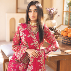 ESHAAL 05 rani pink chiffon dupatta with embroidered organza border