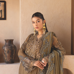ESHAAL 08 pickle green chiffon dupatta with embroidered organza border