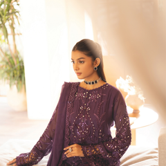 ESHAAL 01 violet chiffon dupatta with embroidered organza border