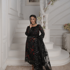 GLAMOURA 08 black chiffon dupatta with embroidered organza border
