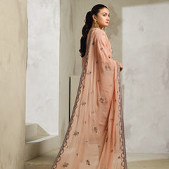 RUMAISA 09 floral peach embroidered chiffon sleeves with floral and organza detailing