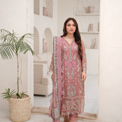 SAHOOR 02 tea pink embroidered chiffon Pakistani suit with intricate floral detailing