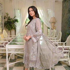 BRISA 07 l/purple embroidered chiffon sleeves with floral and organza detailing