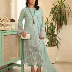 LEHR 05 floral aqua blue embroidered chiffon Pakistani suit with intricate floral detailing